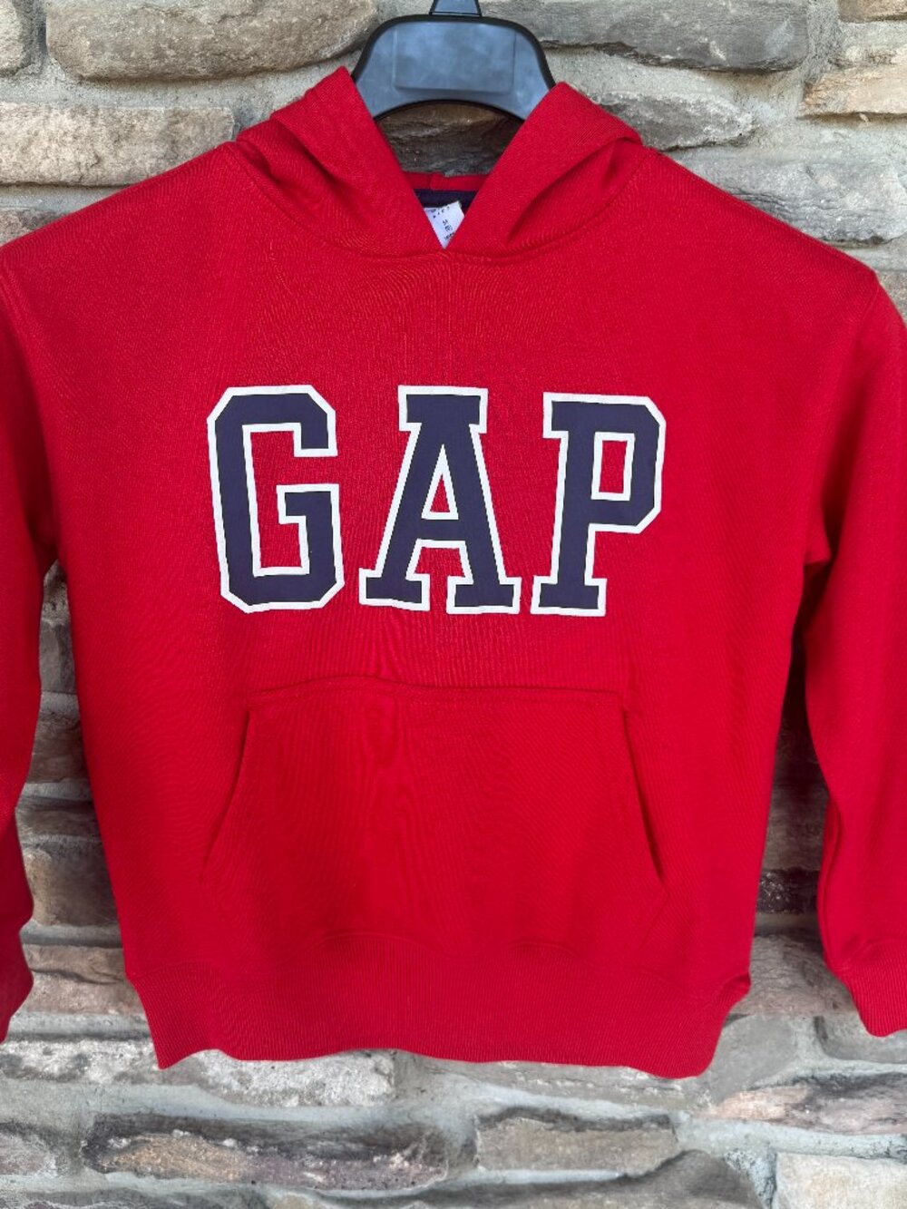 GAP Kids Everyday Red Cotton Blend Fleece Logo Hoodie Navy White Logo M (8) NWT